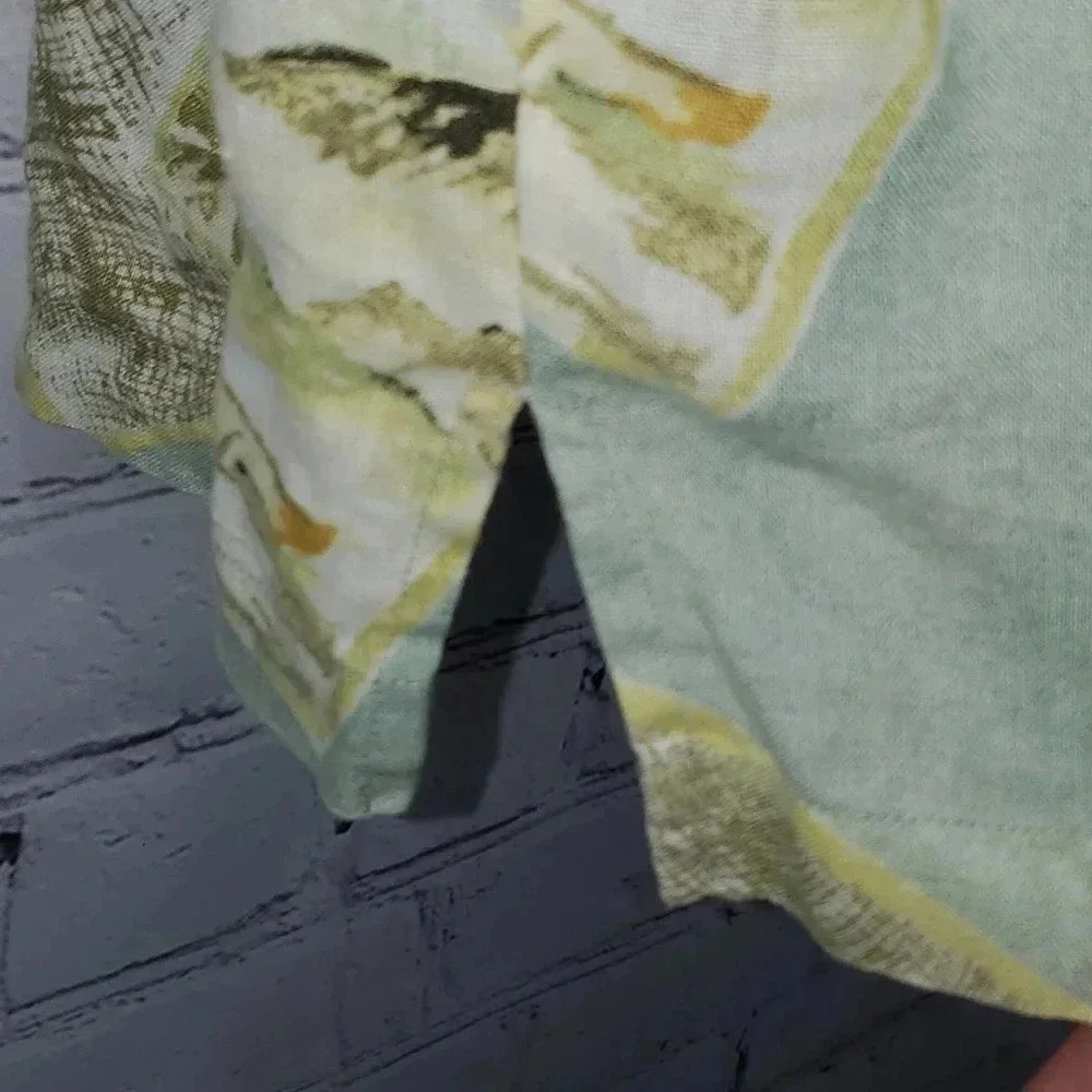 Tommy Bahama Floral Green Hawaiian Short Sleeve 100% Linen Shirt Green Yellow XL - Picture 7 of 11